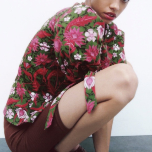 Zara tied sleeve top in floral print m - Picture 4 of 10